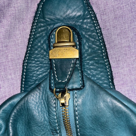 Lusher Italian Leather Sling Bag Deep Teal With Dust Bag - Picture 3 of 9
